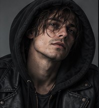 Wire wearing a hooded jacket, looking upward.